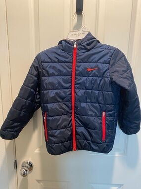 Nike Kids Navy Puffer Jacket with Red Accents